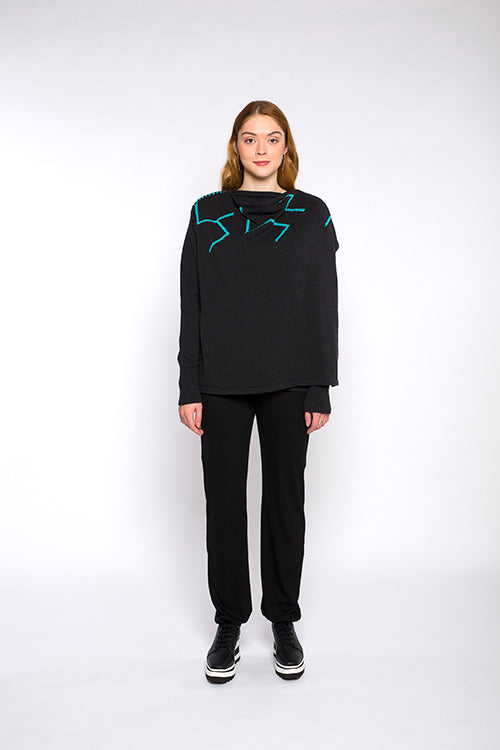 LUCIE knitted cardigan, dark grey/blue